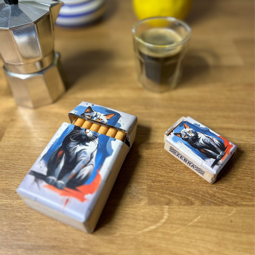 Nuf-Nuf Zigarettenetui aus Holz - Katze